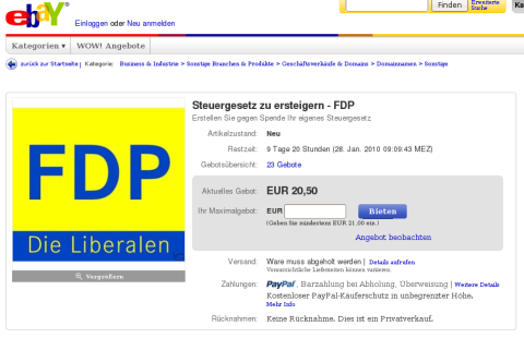 FDP: Steuergesetz zu ersteigern (screenshot: zoom)