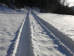 Fahrzeugspuren im Schnee