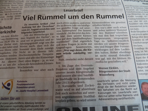 EicklerRummel Heute erschienen: der Leserbrief des Winterberger Bürgermeisters im Sauerlandkurier (screenshot: zoom)